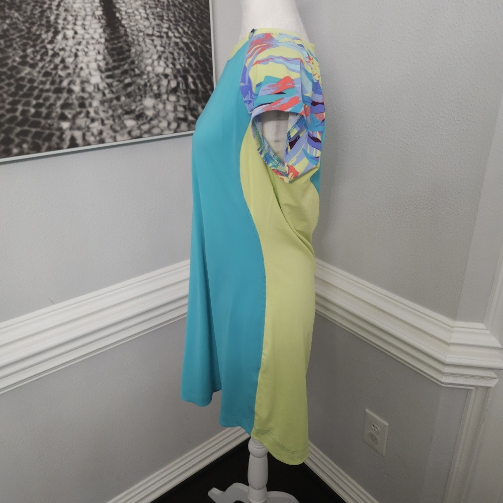 Title Nine Blue Green Colorblock Tropical Print Athletic Mini Dress Womens sz L - Picture 7 of 10